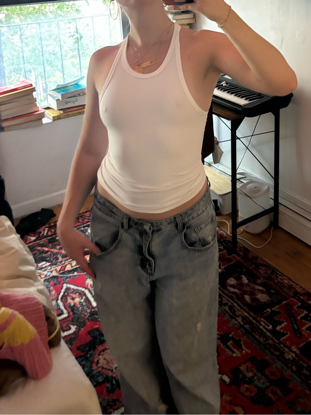 White Ribbed Racerback Tank Top